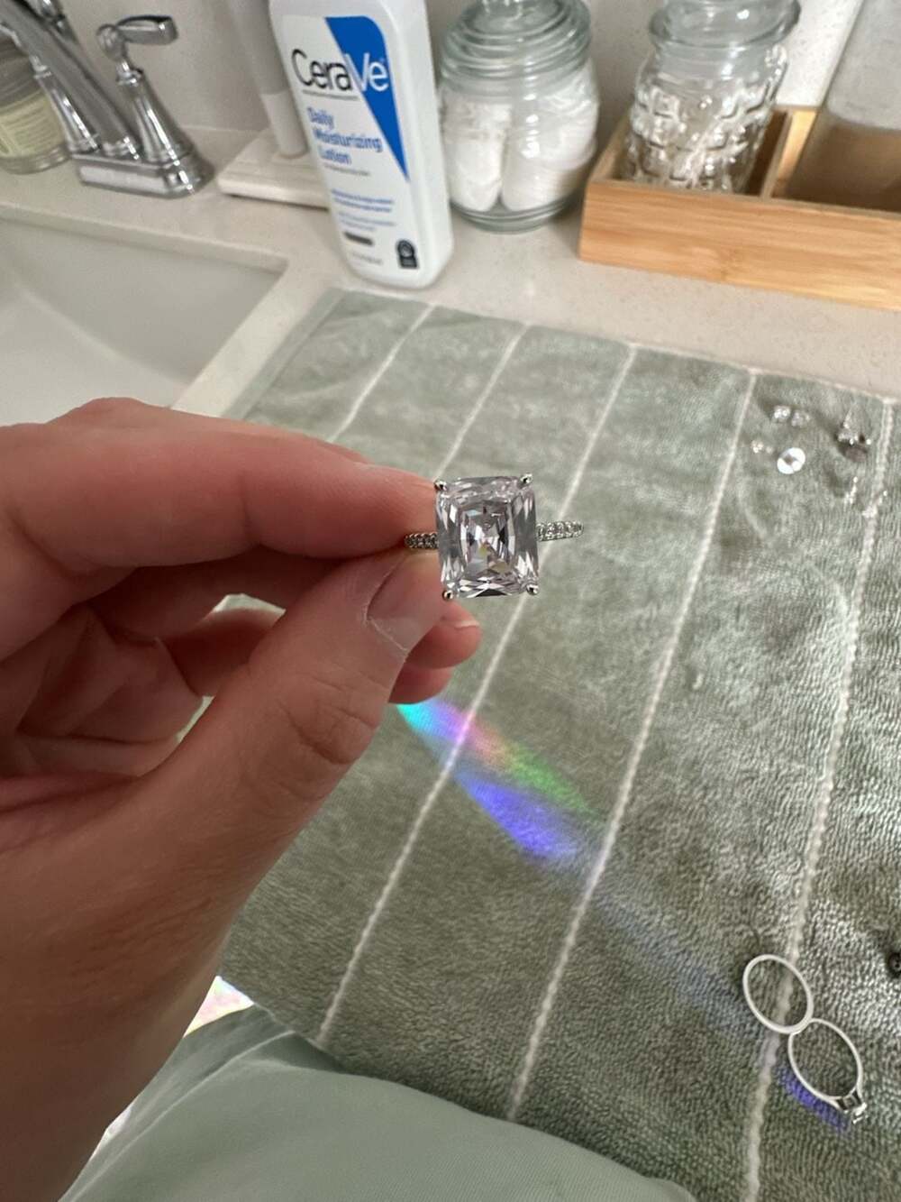 Emerald Cut Cubic Zirconia Statement Ring Silver